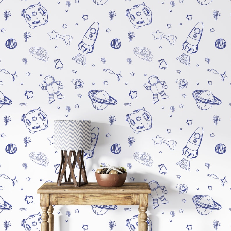 Outer Space Peel and Stick Wallpaper Space Planets Rocket Ship - Etsy