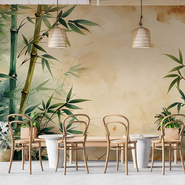 Bambus-Tapete, Natur-Wandgrafik, grüne Pflanzen, Bambus-Tapete zum Abziehen und Aufkleben, für Restaurant, hohe Bambusbäume, PW459