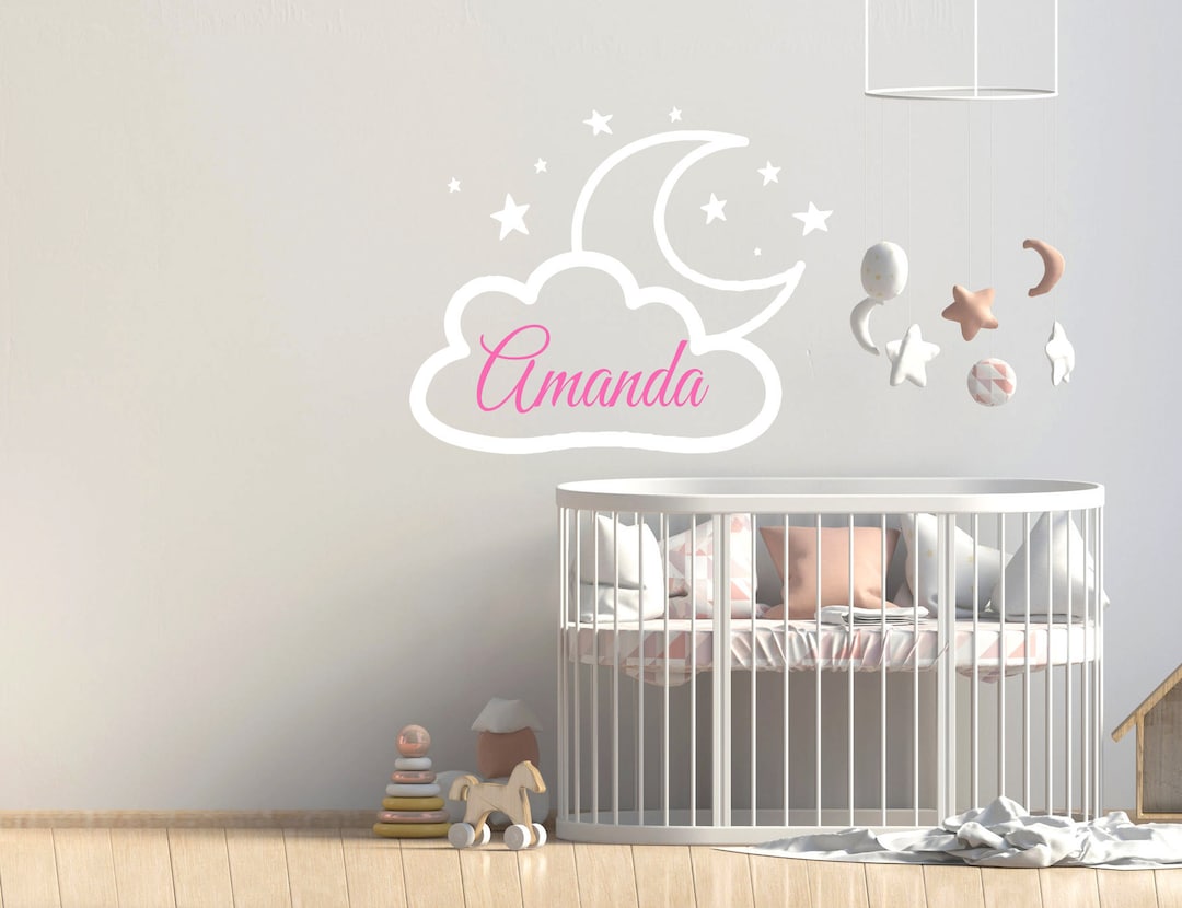 Personalized Name Wall Decal: Clouds, Moon & Stars Nursery Decor, CN19 ...