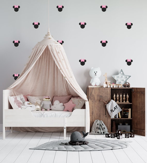 Minnie Mouse Wall Decal 150 Pc Set Minnie Mouse Head With Light Pink Bow  Stickers Nursery Wall Decor CUS160 