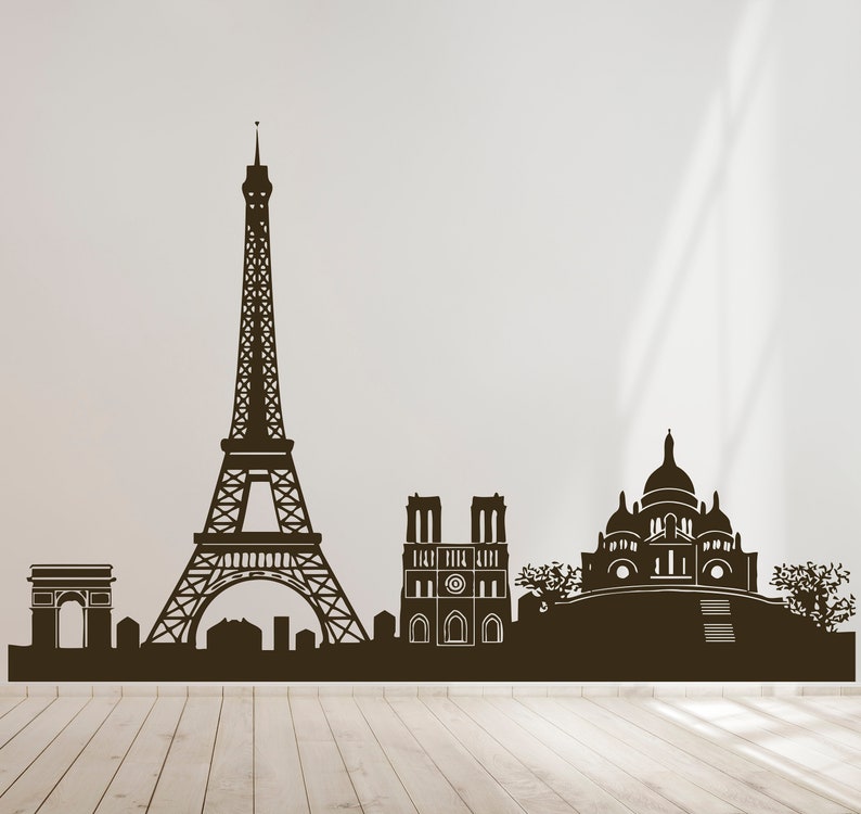 Paris Wall Decal Paris Skyline Wall Sticker Eiffel Tower Etsy