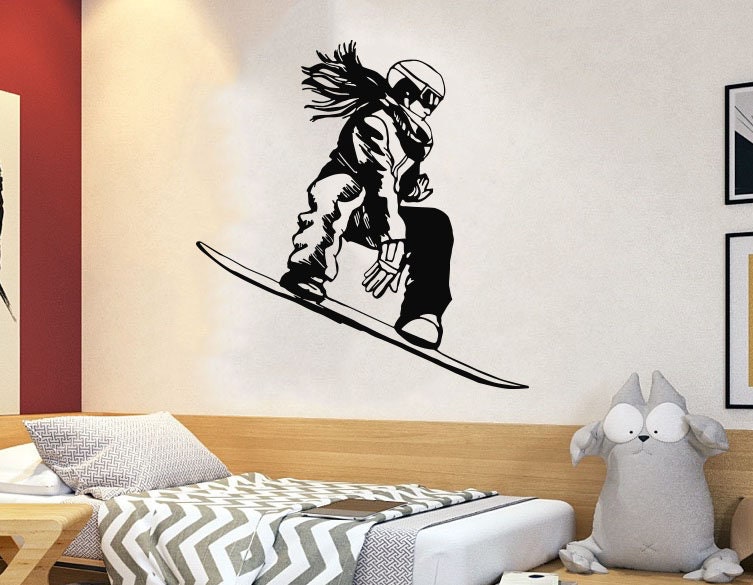 Snowboard Girl Wall Decal / Snowboard Wall Sticker / Snowboard Decals ...