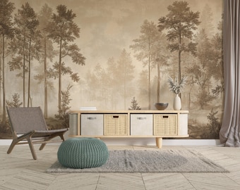 Forest Reverie | Sepia Woodland Mural | Vintage Woodland Wallpaper | Luxe Nature Wall Art | V21