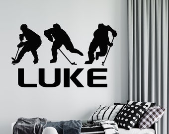 Adesivo murale personalizzato per hockey su ghiaccio: sagoma di giocatore di hockey 4378