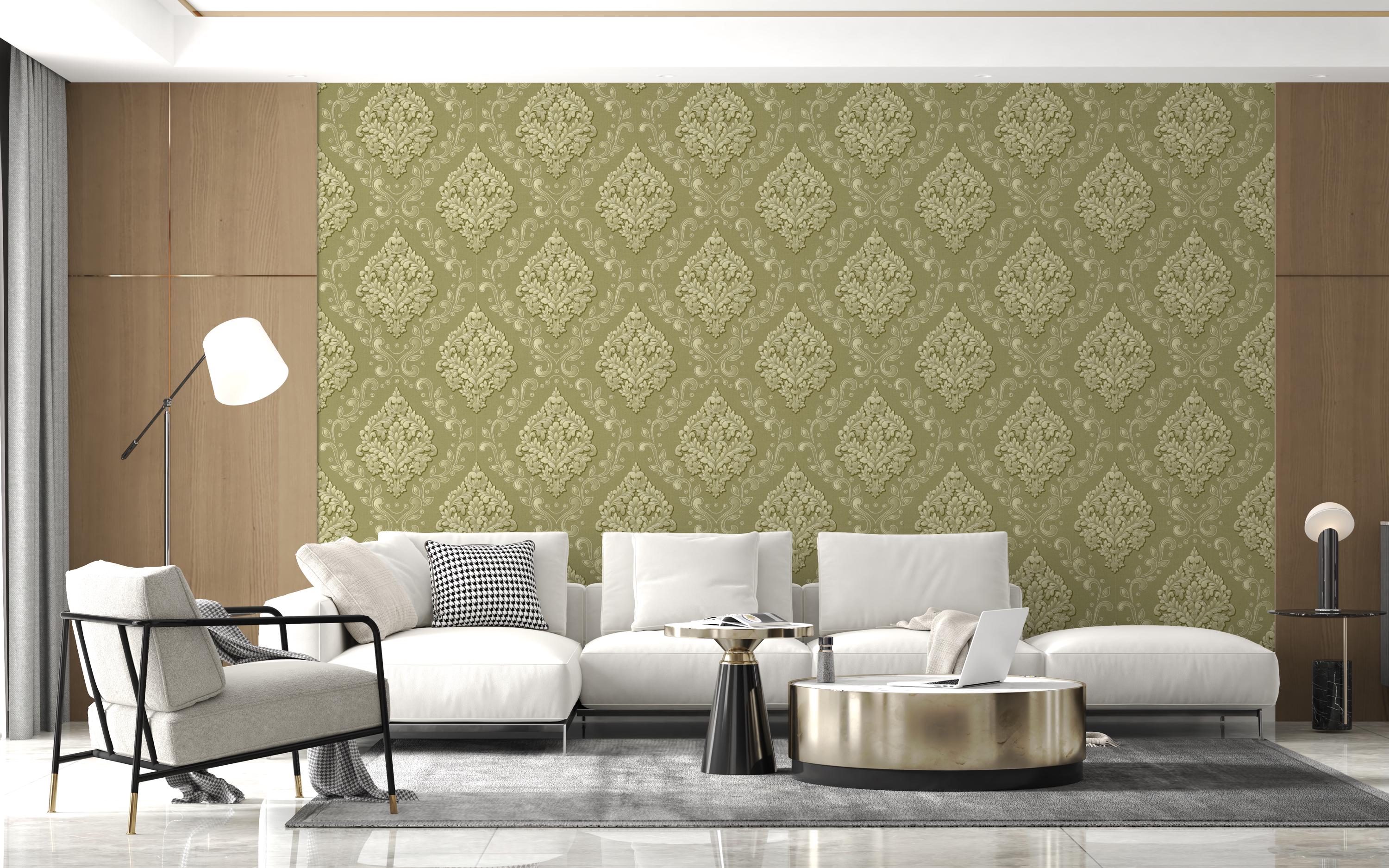 Vintage Green Damask | Classic Botanical Wallpaper | Elegant Peel and ...
