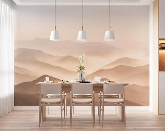 Sandveil Summits | Soft Neutral Mountain Mural | Minimalist Peel and Stick Landscape Wallpaper | D188