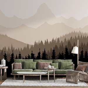 Pine Trees Forest Wall Mural Peel and Stick Wallpaper Nature Mountains Wallpaper Self Adhesive Removable Fabric Foggy Forest Wallpaper PW737