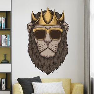 Calcomanía de pared con cabeza de león / Adhesivo de pared de león a todo color / Decoración de pared de león TGC24