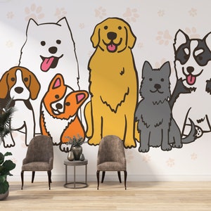 Gráficos de pared para peluquería de mascotas, papel tapiz autoadhesivo para mascotas, mural extraíble para peluquería canina, tienda de mascotas, clínica veterinaria, PW424