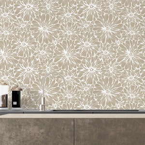 Papier peint floral beige, décoration murale crème pour chambre de bébé, papier peint en tissu amovible auto-adhésif PW105