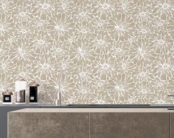 Peel-and-Stick behang met beige bloemen | Crèmekleurige kinderkamermuurdecoratie | Elegant botanisch accent | PW105