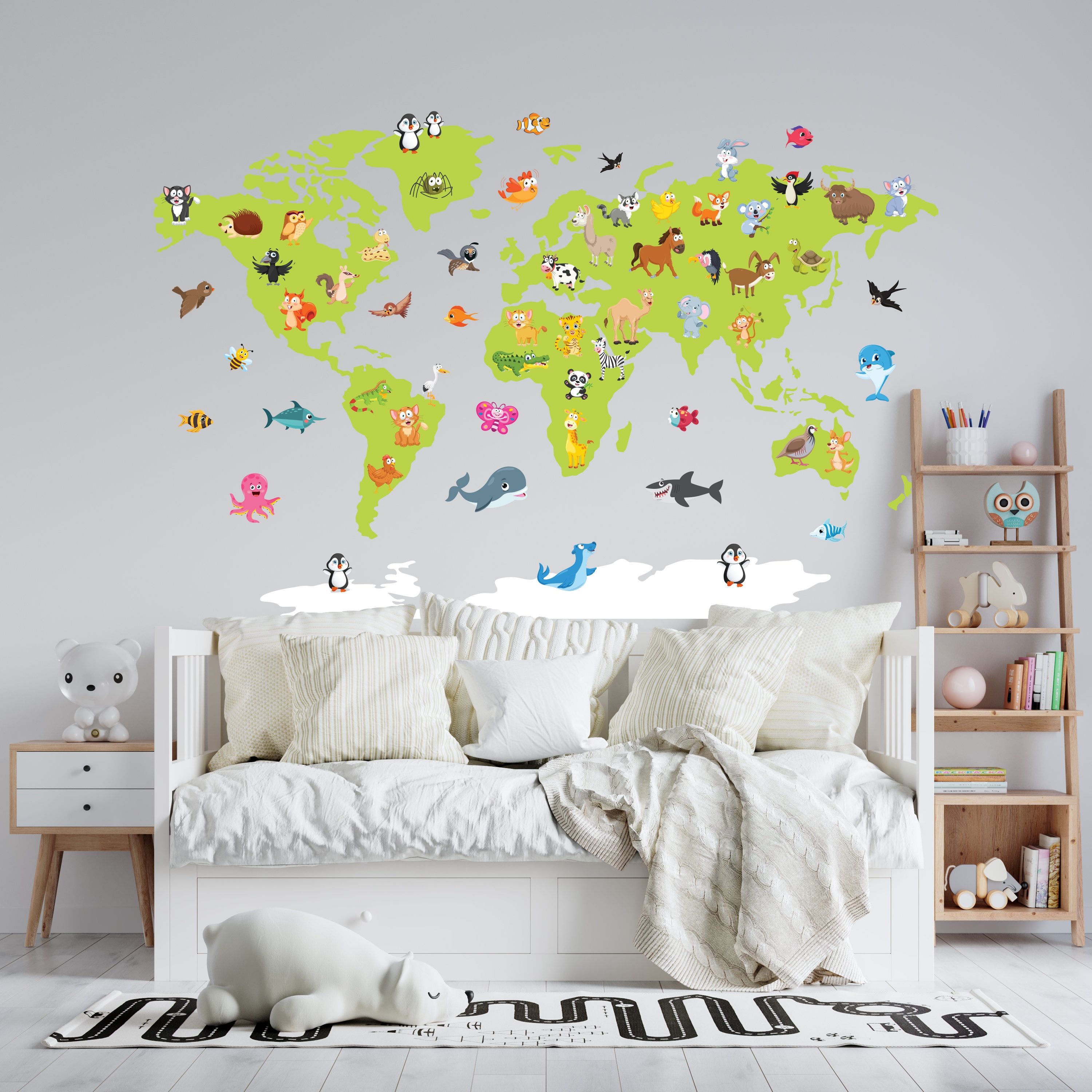 World Map Animals Wall Decal: Kids Nursery Decor, CD105 - Etsy