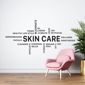Skincare Words Cloud Decal Spa salon Wall Decals Facials Skincare Quote Wall Sticker Beauty Salon Wall Decal Woman Face Wall Art cus182