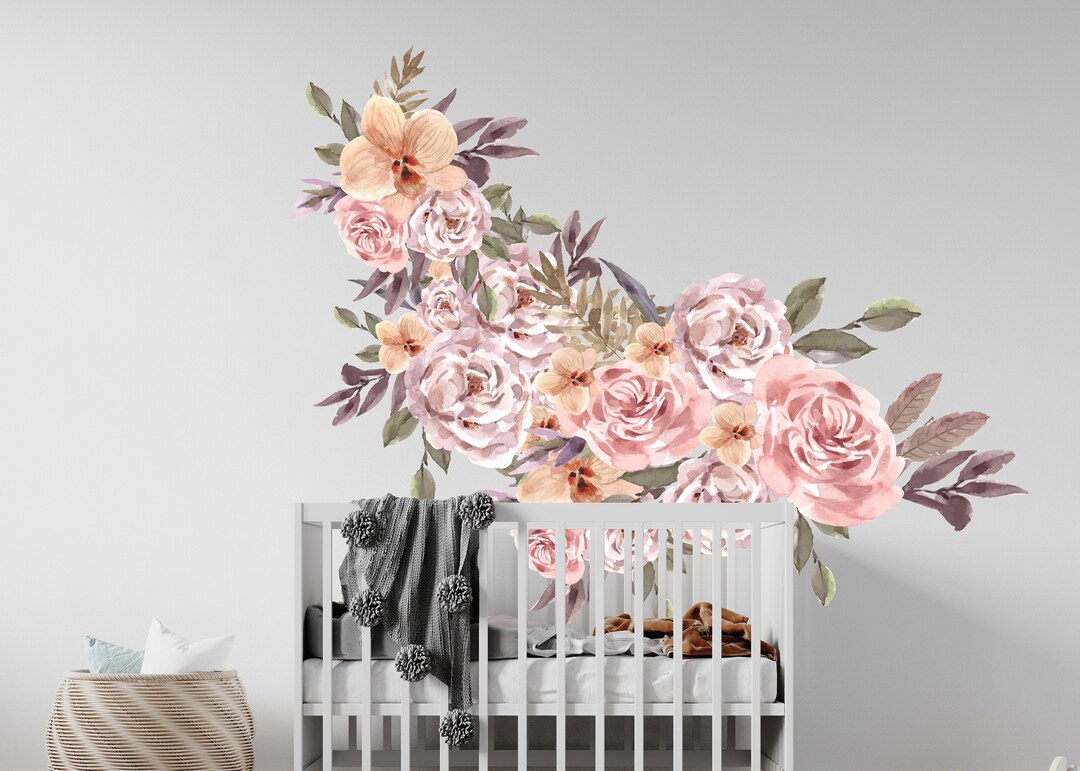 Rose Petal Peony Floral Wall Decal | Watercolor Nursery Room Decor ...