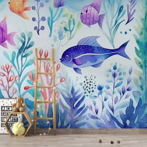 Under the Sea Wallpaper Peel and Stick Turtle Ocean Self Adhesive Mural Removable Fabric 3D Wallpaper PW349