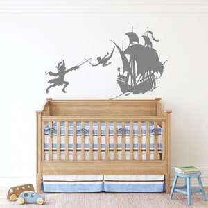 Peter Pan Wall Decal Never Grow Up Quote Peter Pan Ship Kids Cartoon Wall Sticker 1523b