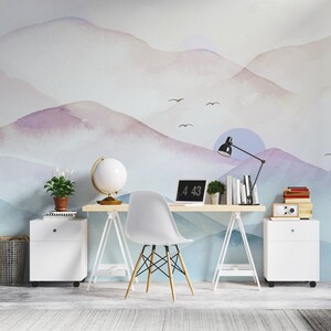 Watercolor Mountains Wallpaper Nature Mountain Peel and Stick Wallpaper Wall Mural Self Adhesive Removable Fabric Wallpaper PW219