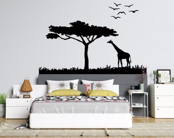 Muursticker safaridieren: muurkunst silhouet Afrikaanse savanne AF55