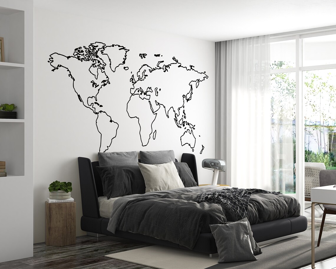 World Map Wall Decal World Map Wall Sticker World Map Wall - Etsy