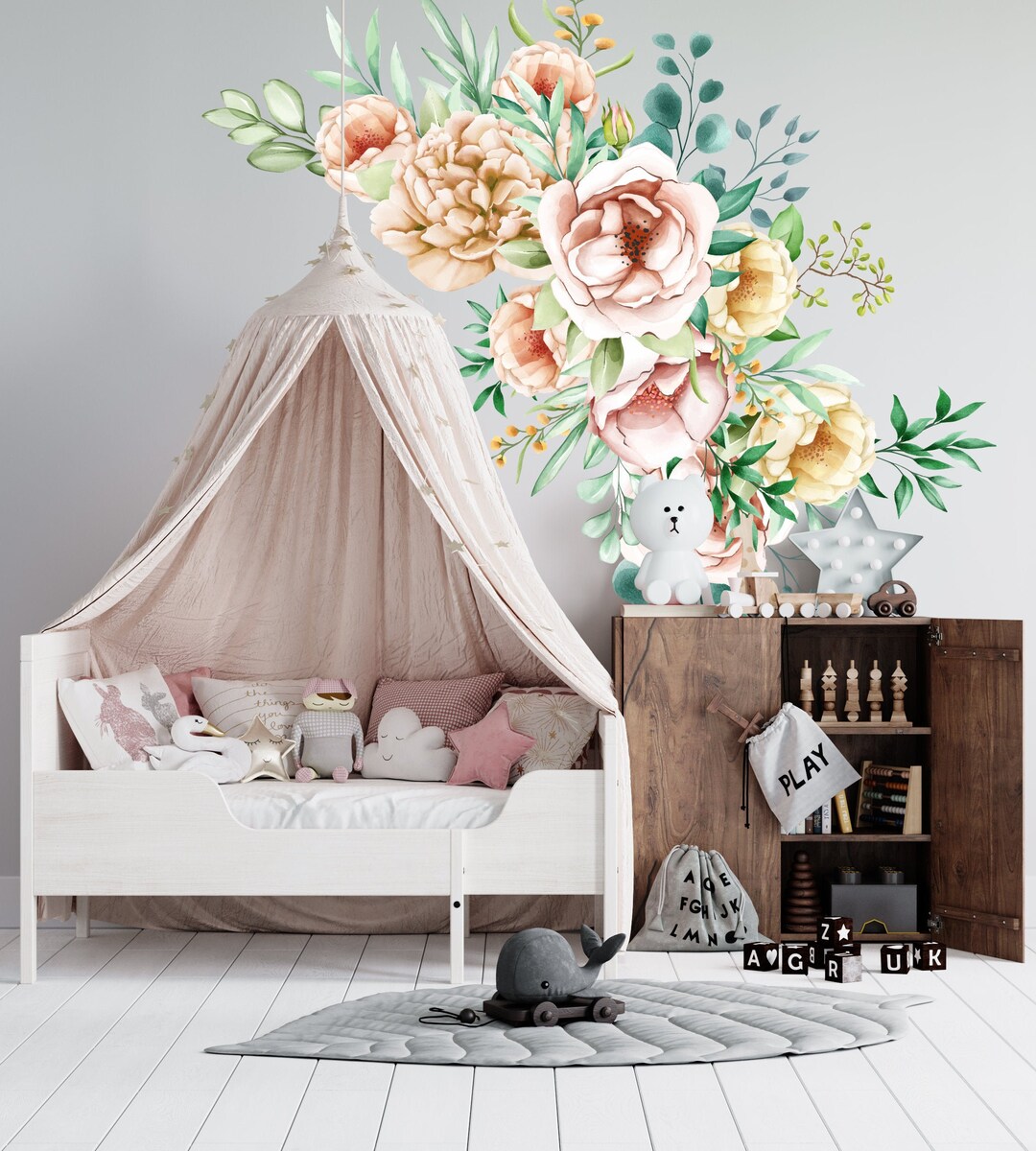 Watercolor Peony Wall Decal: Floral Nursery Decor FLC1 - Etsy