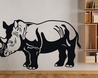 Muursticker neushoorn, woondecoratie Afrikaanse dieren in het wild t1385