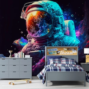 Astronaut Wallpaper Peel and Stick Kids Bedroom Astronaut Planet Space Sky Wall Mural Self Adhesive Outer Space Removable Wallpaper PW343