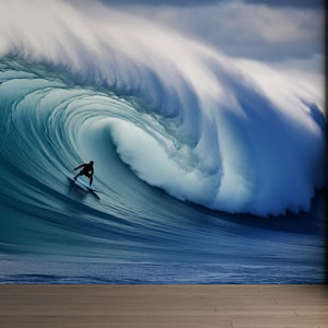 Surfing Wallpaper Ocean Wave Surfer Wall Graphics Peel and Stick Surfboard Wallpaper Self Adhesive Removable Mural PW566