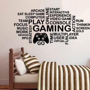 Calcomanía de pared para gamers, calcomanía de videojuegos, calcomanía de control, arte de pared para sala de juegos 3079