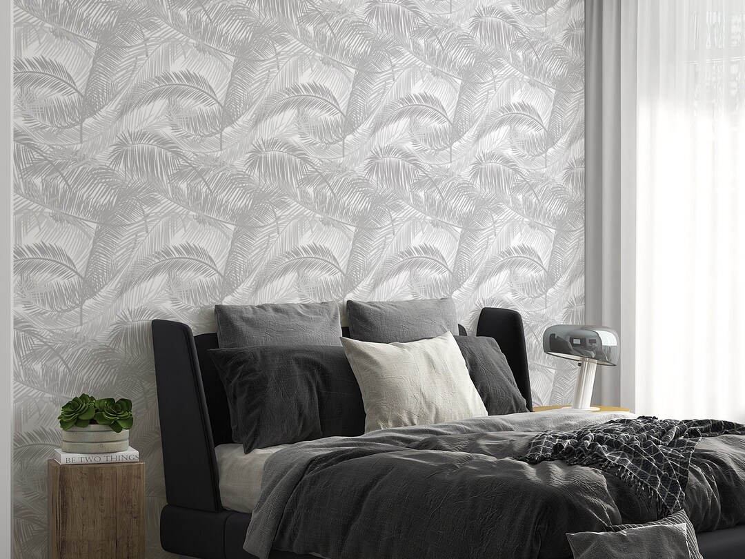 Palm Tree Peel and Stick Wallpaper Gray Self Adhesive Removable Fabric ...