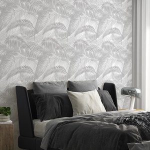 Palm Tree Peel and Stick Wallpaper Gray Self Adhesive Removable Fabric Wallpaper PW121