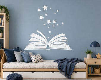 Open Book Wall Decal | Stars Vinyl Sticker | Reading Nook Decor | Story Stars | BQ30