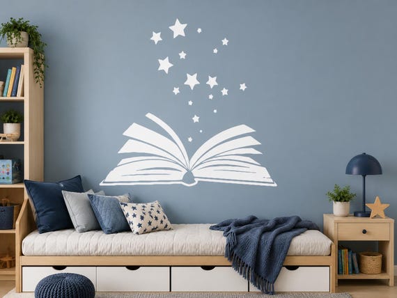 Open Book Wall Decal | Stars Vinyl Sticker | Reading Nook Decor | Story Stars | BQ30