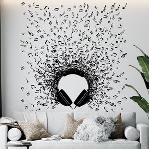 Headphones Wall Decal Music Notes Wall Decal Music Wall Decor Music Instrument Wall Decal 396t