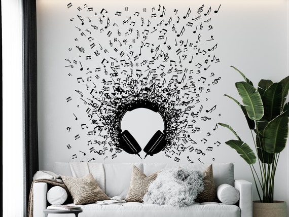 Headphone Music Wall Decal Sticker for Dorm Room Musical Notes Wall Mu –  American Wall Designs
