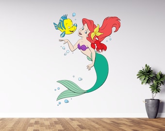 Ariel Mermaid Princess Wall Decal | Little Mermaid Nursery Cartoon Decor for Girls Bedroom | CUS238