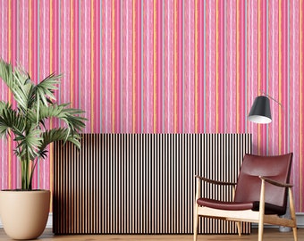 Pink Stripe Wallpaper | Peel and Stick Wall Decor | Vibrant Removable Mural PW583