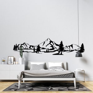 Nature Mountains Wall Decal | Mountain Wall Sticker | Pine Trees Mountains Wall Decal | Adventure Wall Decor MNT11