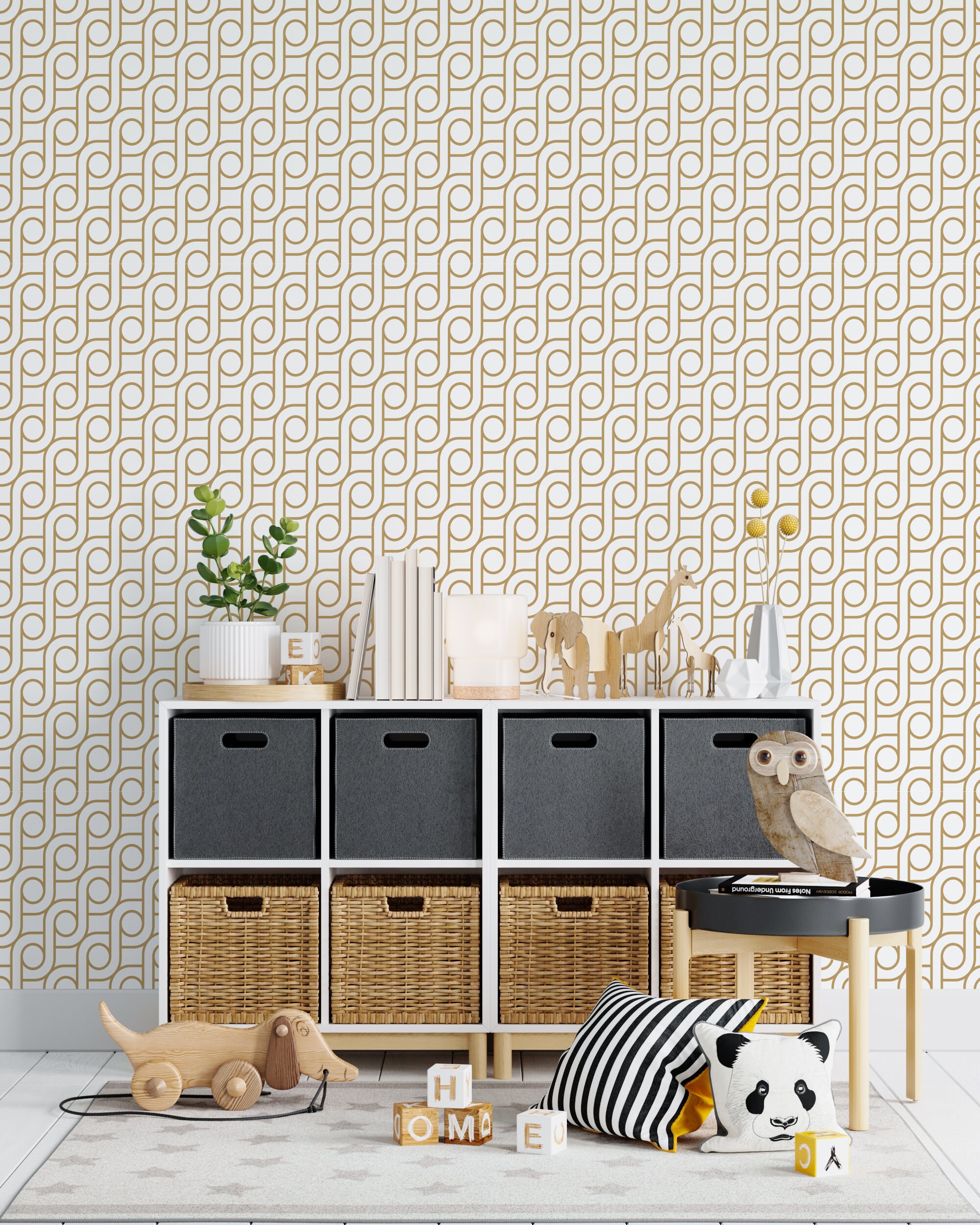 Geometric Gold Peel and Stick Wallpaper: Removable Fabric Accent Wall ...