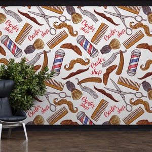 Barber Shop Wallpaper for Salon Peel and Stick Self Adhesive Removable Barber Shop Wall Graphics Hair Cuts Vintage Wallpaper PW570
