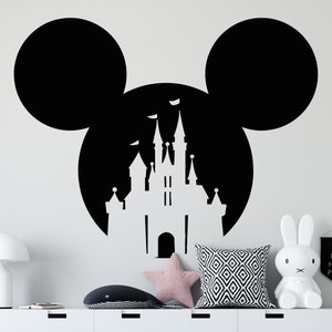 Adesivo de parede com cabeça de Mickey Mouse, adesivo de castelo, orelhas de Mickey Mouse, decoração de berçário, adesivo moderno, decoração de quarto de bebê 4116