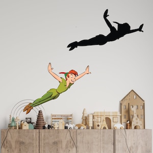 Muursticker Peter Pan en zijn schaduw Never Grow Up Quote Peter Pan Nursery Cartoon muursticker cus173