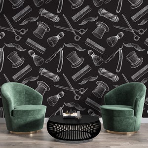 Barber Shop Wallpaper for Salon Peel and Stick Self Adhesive Removable Barber Shop Wall Graphics Hair Cuts Vintage Wallpaper PW577