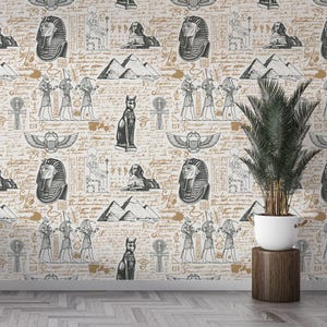 Ancient Egypt Peel and Stick Wallpaper Egyptian Wall Mural Self Adhesive Removable Egyptian Gods Wallpaper PW761