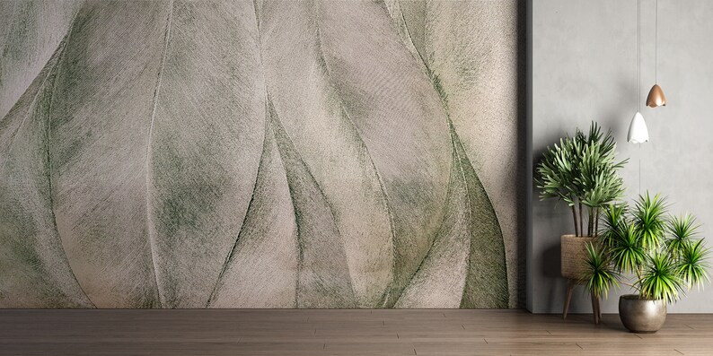 Boho Leaf Wallpaper Peel and Stick Line Art Boho Self Adhesive Mural Removable Fabric 3D Brown Wallpaper PW301 image 3