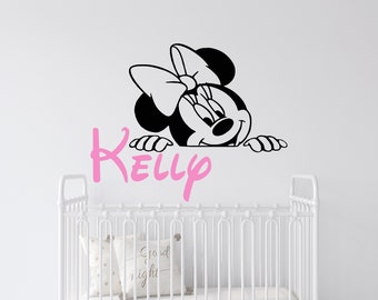 Sticker mural prénom personnalisé | Sticker mural Minnie Mouse | Sticker mural avec nom personnalisé | Sticker chambre de bébé cn35