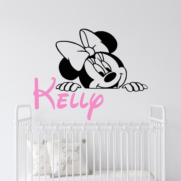 Personalized Name Wall Decal | Minnie Mouse Wall Decal | Custom Name Wall Decal | Decal for Nursery cn35