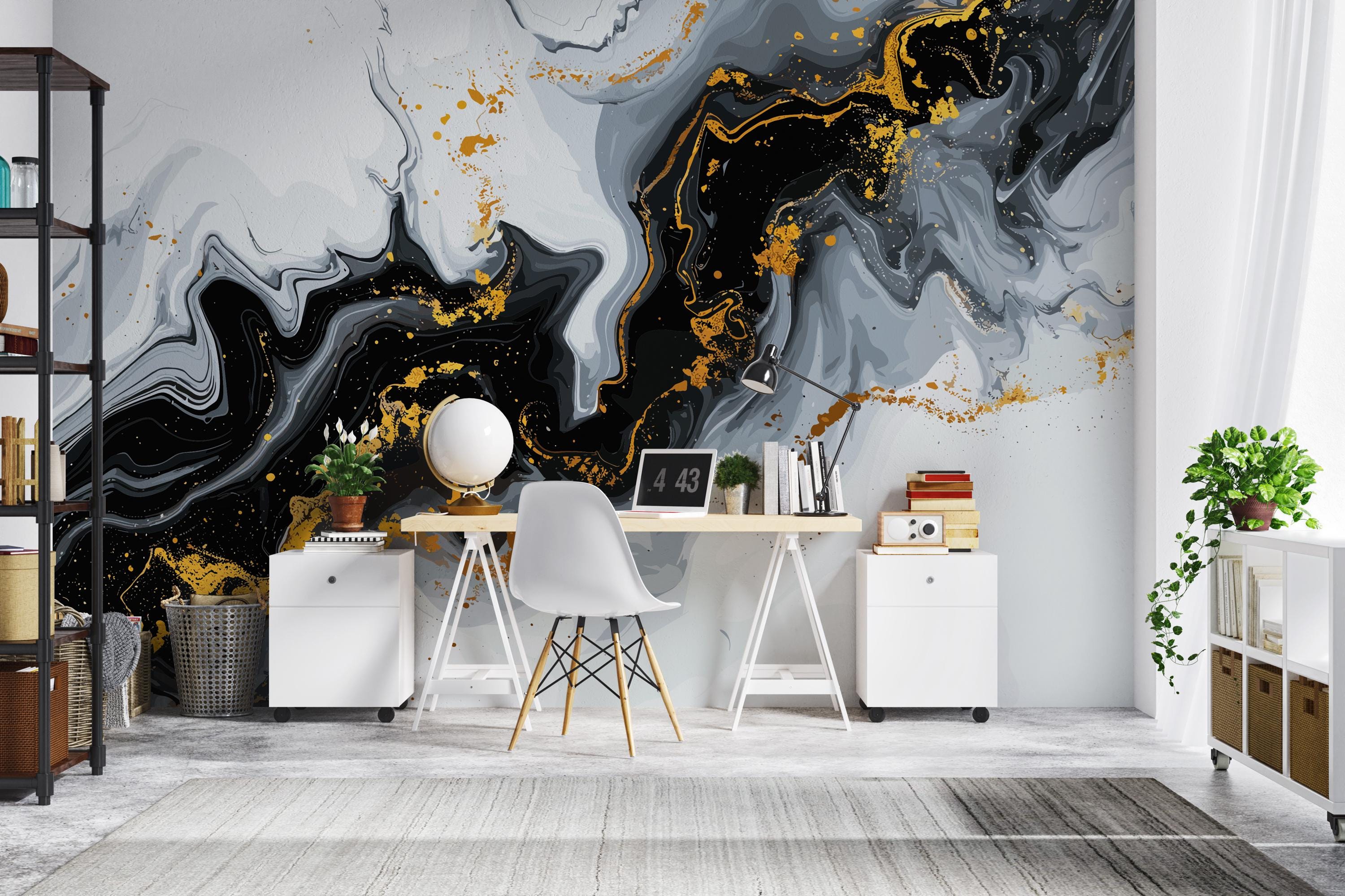 Black Marble Peel and Stick Wallpaper | Dark Stone Texture Wall 