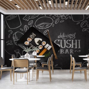 Sushi Restaurant Wall Graphics  Peel and Stick Wallpaper for Sushi Restaurant Self Adhesive Removable Fabric Restaurant Mural PW168