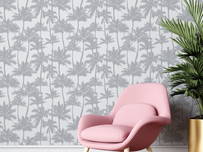 Palm Tree Peel and Stick Wallpaper Gray Self Adhesive - Etsy
