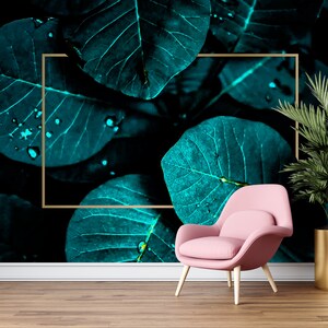 Tropical Wall Mural Peel and Stick Wallpaper Dark Tropical Wallpaper Self Adhesive Removable Fabric Jungle Wallpaper for Office PW51